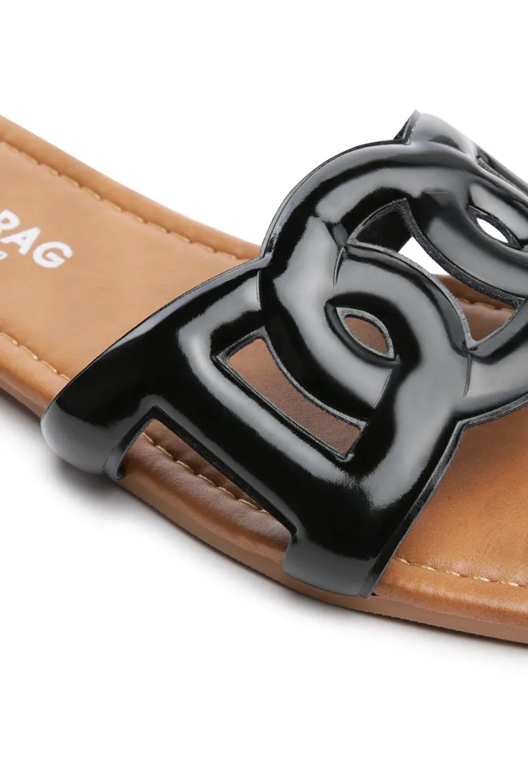 shiny slip-on flat