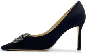 Silver Velvet Women's Pointed Toe High Heel Pumps, 8.5cm Heels, Black