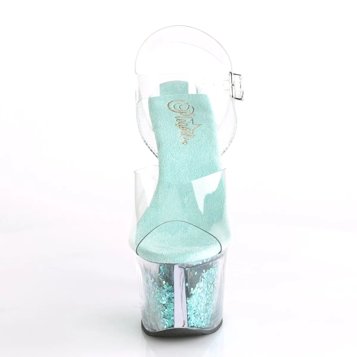 SKY-308GF Pleaser 7" Heel Clear Turquoise Glitter Sexy Shoes