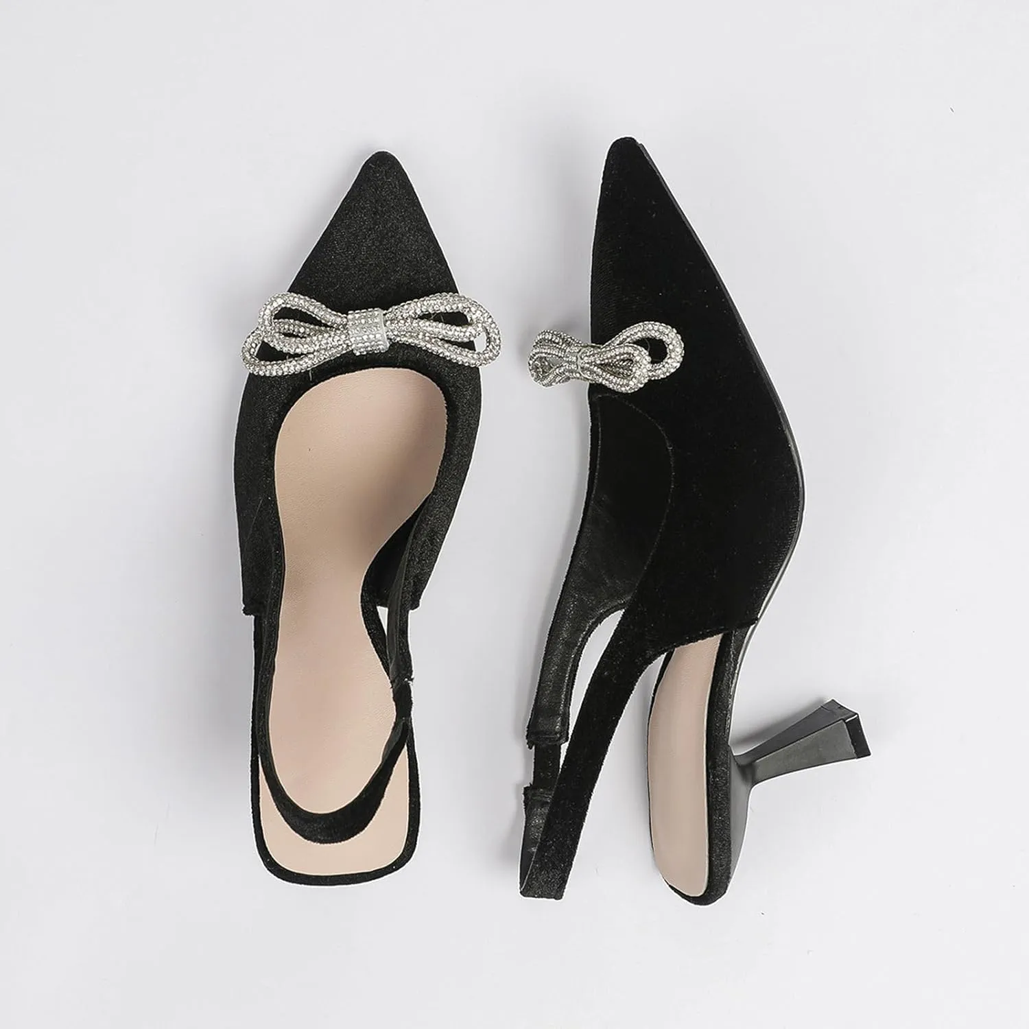 Slingback Heels for Women Bow Closed Pointed Toe Pumps Kitten Heel Wedding Party Dress Shoes