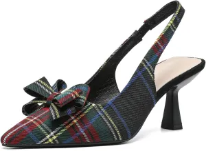 Slingback Heels for Women Bow Closed Pointed Toe Pumps Kitten Heel Wedding Party Dress Shoes
