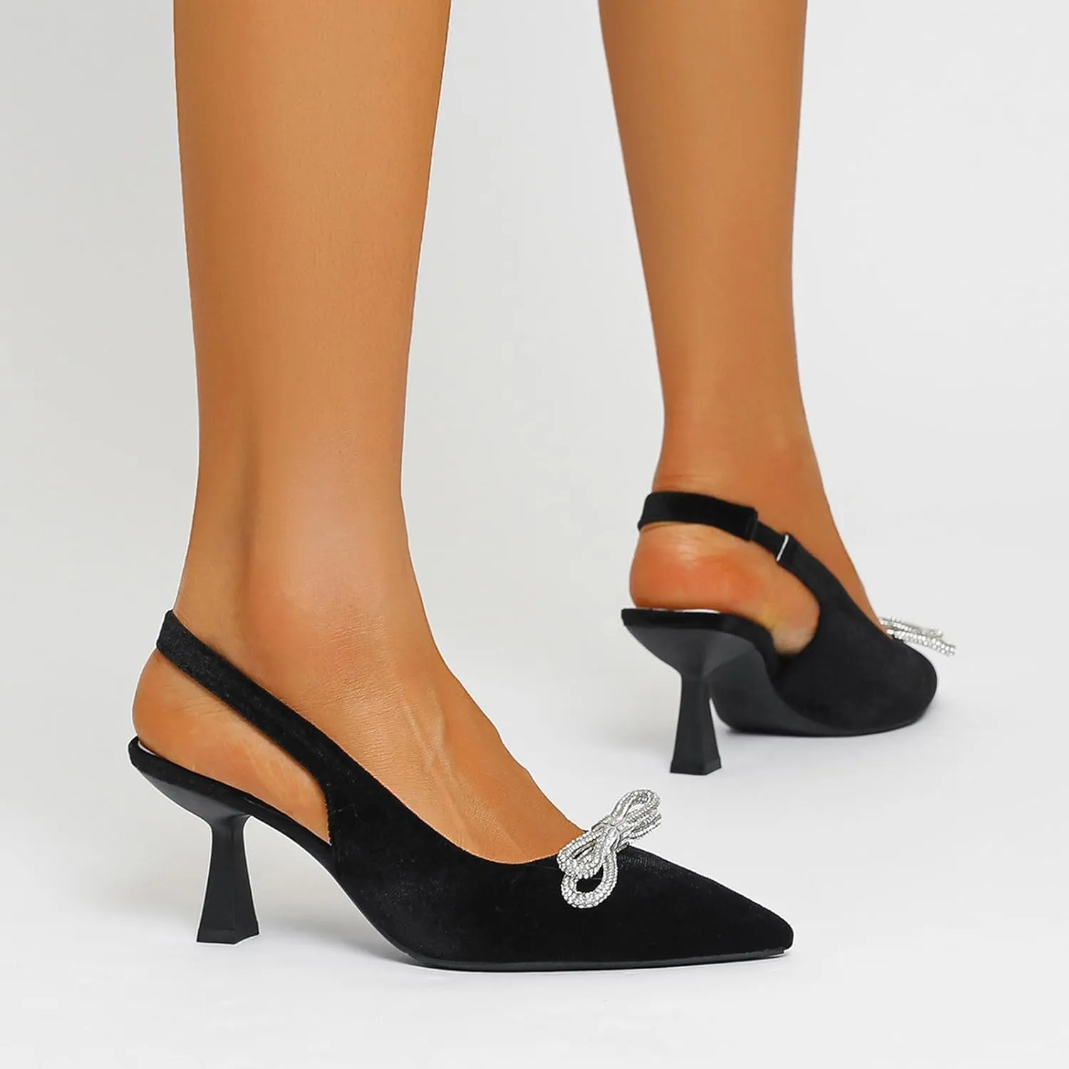 Slingback Heels for Women Bow Closed Pointed Toe Pumps Kitten Heel Wedding Party Dress Shoes
