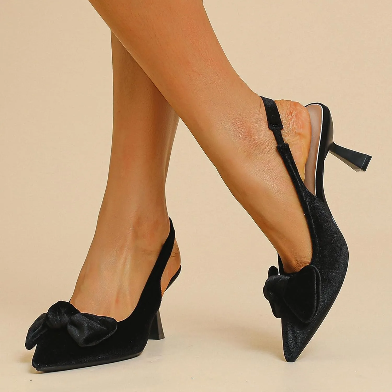 Slingback Heels for Women Bow Closed Pointed Toe Pumps Kitten Heel Wedding Party Dress Shoes