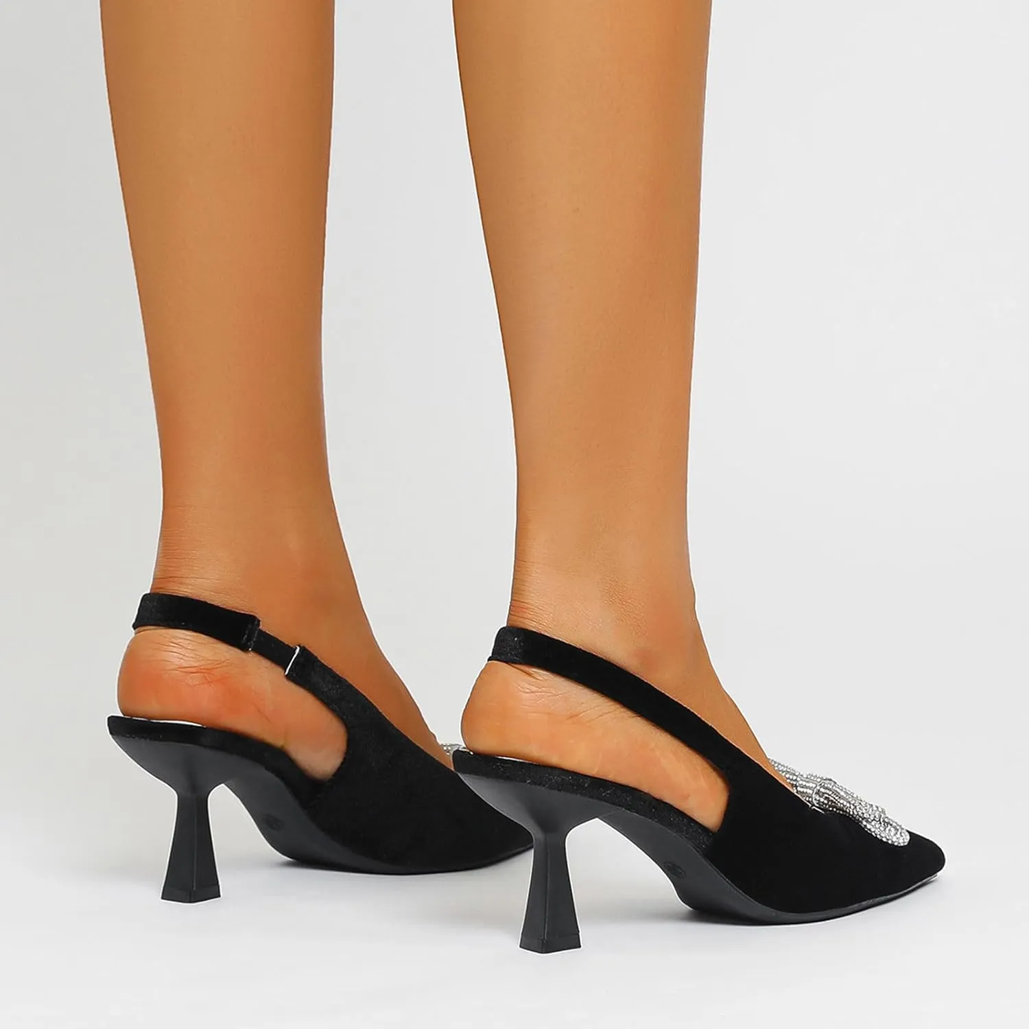 Slingback Heels for Women Bow Closed Pointed Toe Pumps Kitten Heel Wedding Party Dress Shoes