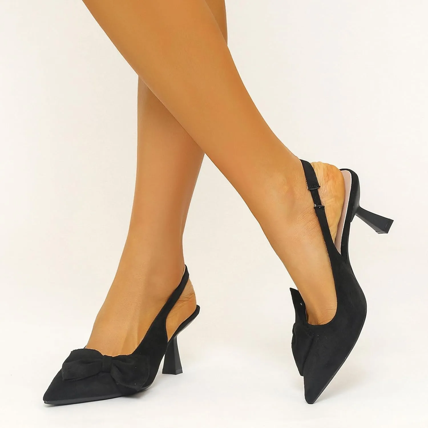 Slingback Heels for Women Bow Closed Pointed Toe Pumps Kitten Heel Wedding Party Dress Shoes