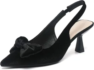 Slingback Heels for Women Bow Closed Pointed Toe Pumps Kitten Heel Wedding Party Dress Shoes