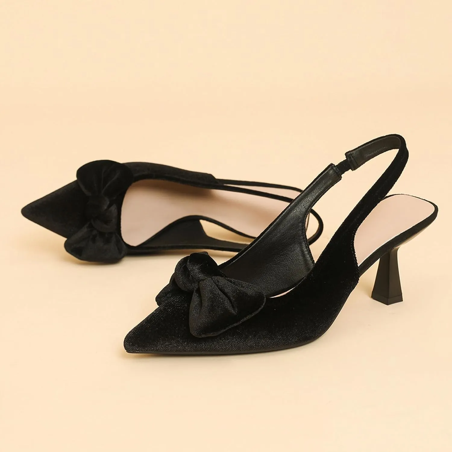 Slingback Heels for Women Bow Closed Pointed Toe Pumps Kitten Heel Wedding Party Dress Shoes
