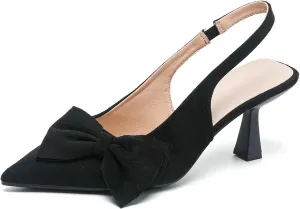 Slingback Heels for Women Bow Closed Pointed Toe Pumps Kitten Heel Wedding Party Dress Shoes