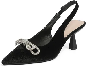 Slingback Heels for Women Bow Closed Pointed Toe Pumps Kitten Heel Wedding Party Dress Shoes
