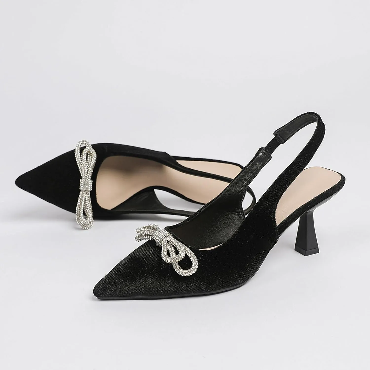 Slingback Heels for Women Bow Closed Pointed Toe Pumps Kitten Heel Wedding Party Dress Shoes