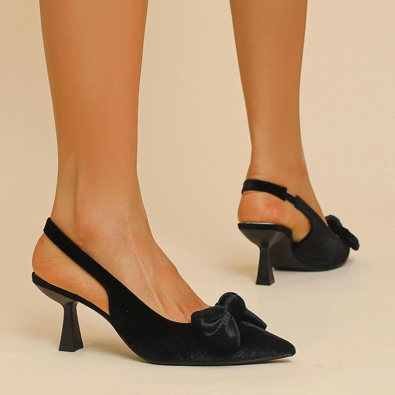 Slingback Heels for Women Bow Closed Pointed Toe Pumps Kitten Heel Wedding Party Dress Shoes
