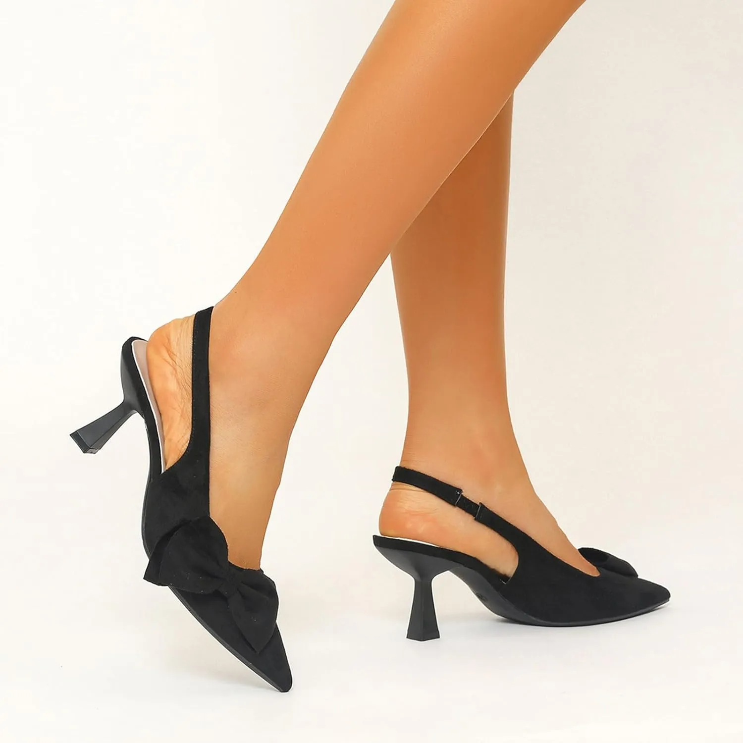Slingback Heels for Women Bow Closed Pointed Toe Pumps Kitten Heel Wedding Party Dress Shoes