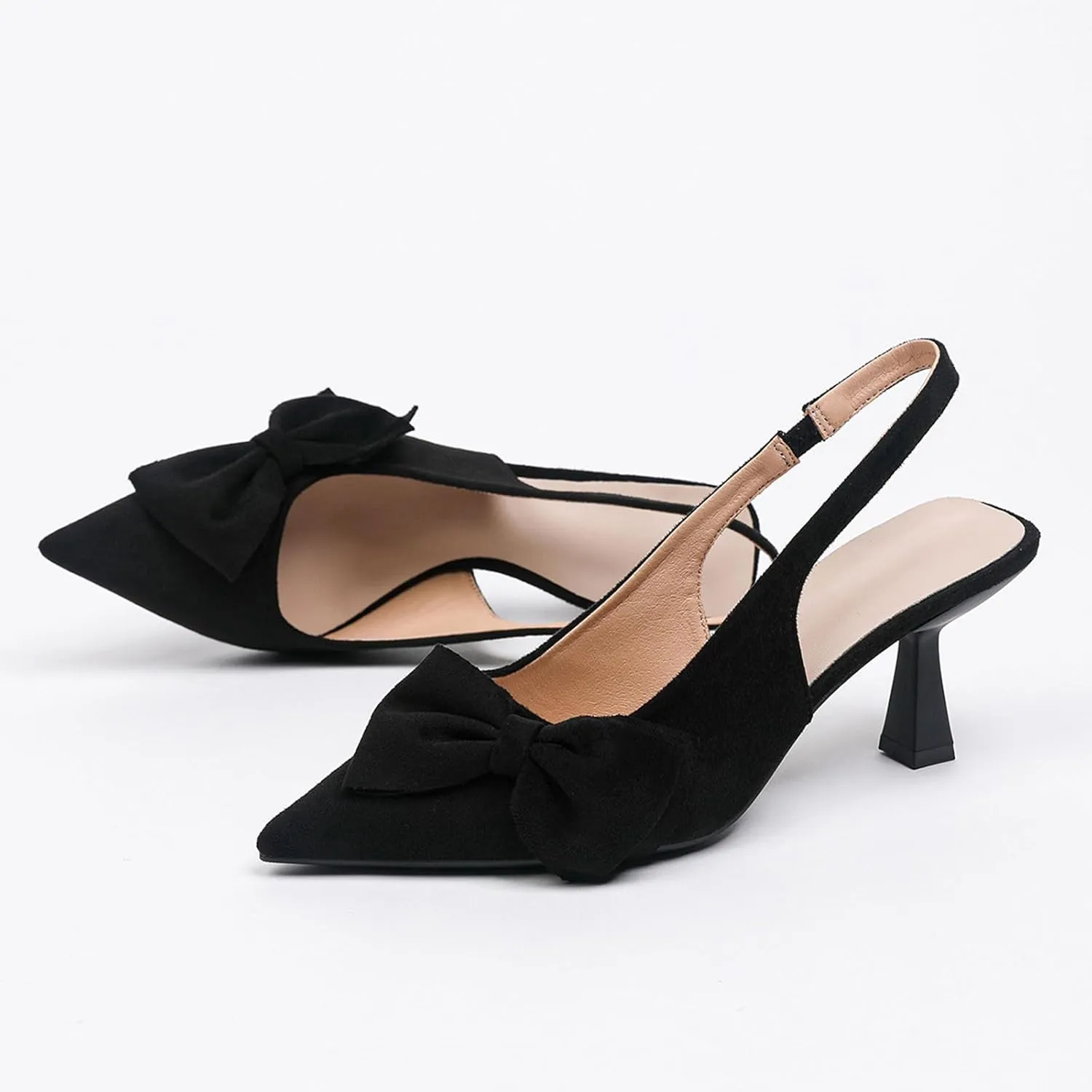 Slingback Heels for Women Bow Closed Pointed Toe Pumps Kitten Heel Wedding Party Dress Shoes