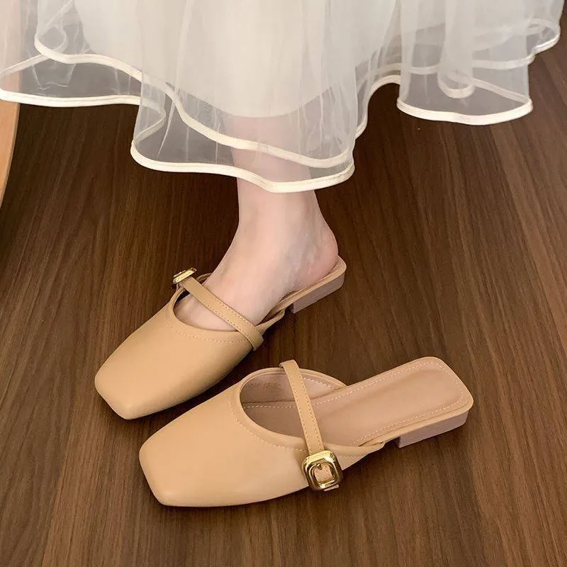 Slip-On Flat Shoes with Buttons