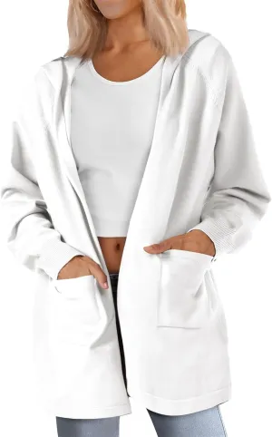SMENG Women's Lightweight Hooded Sweater Open Front Cardigan Casual Knit Long Sleeve Outerwear with Pockets