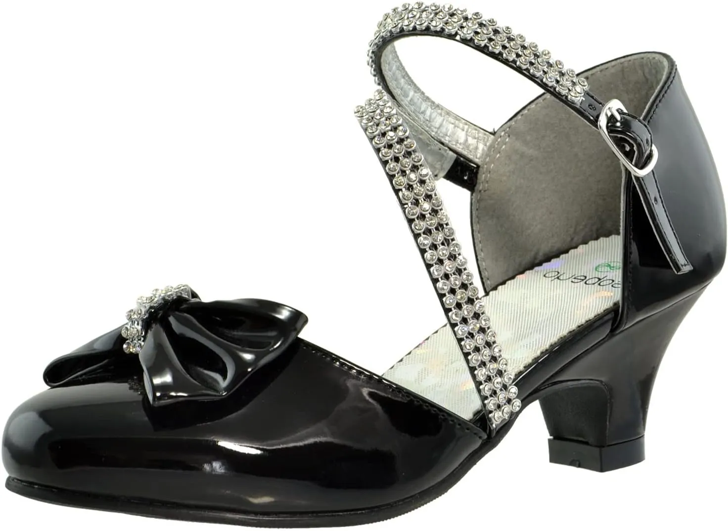 SOBEYO Girls Dress Shoes Rhinestone Bow Accent Kitten Low Heel Sandals