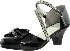 SOBEYO Girls Dress Shoes Rhinestone Bow Accent Kitten Low Heel Sandals