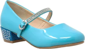 SOBEYO Kids Dress Shoes Low Chunky Heel Mary Jane Girls Pumps Rhinestone Strap