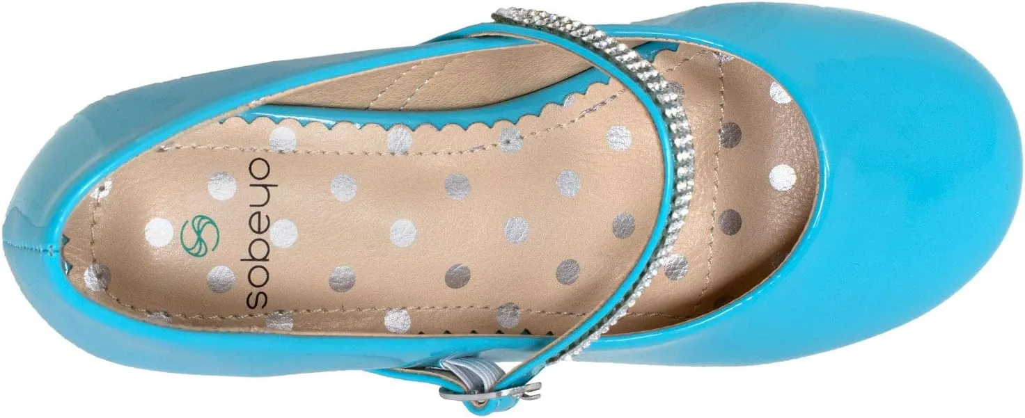 SOBEYO Kids Dress Shoes Low Chunky Heel Mary Jane Girls Pumps Rhinestone Strap