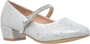 SOBEYO Kids Dress Shoes Low Chunky Heel Mary Jane Girls Pumps Rhinestone Strap
