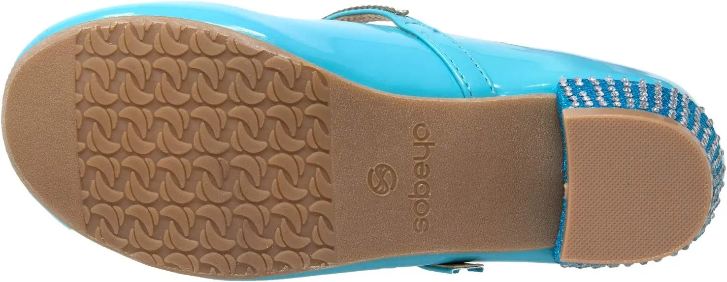 SOBEYO Kids Dress Shoes Low Chunky Heel Mary Jane Girls Pumps Rhinestone Strap