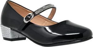 SOBEYO Kids Dress Shoes Low Chunky Heel Mary Jane Girls Pumps Rhinestone Strap