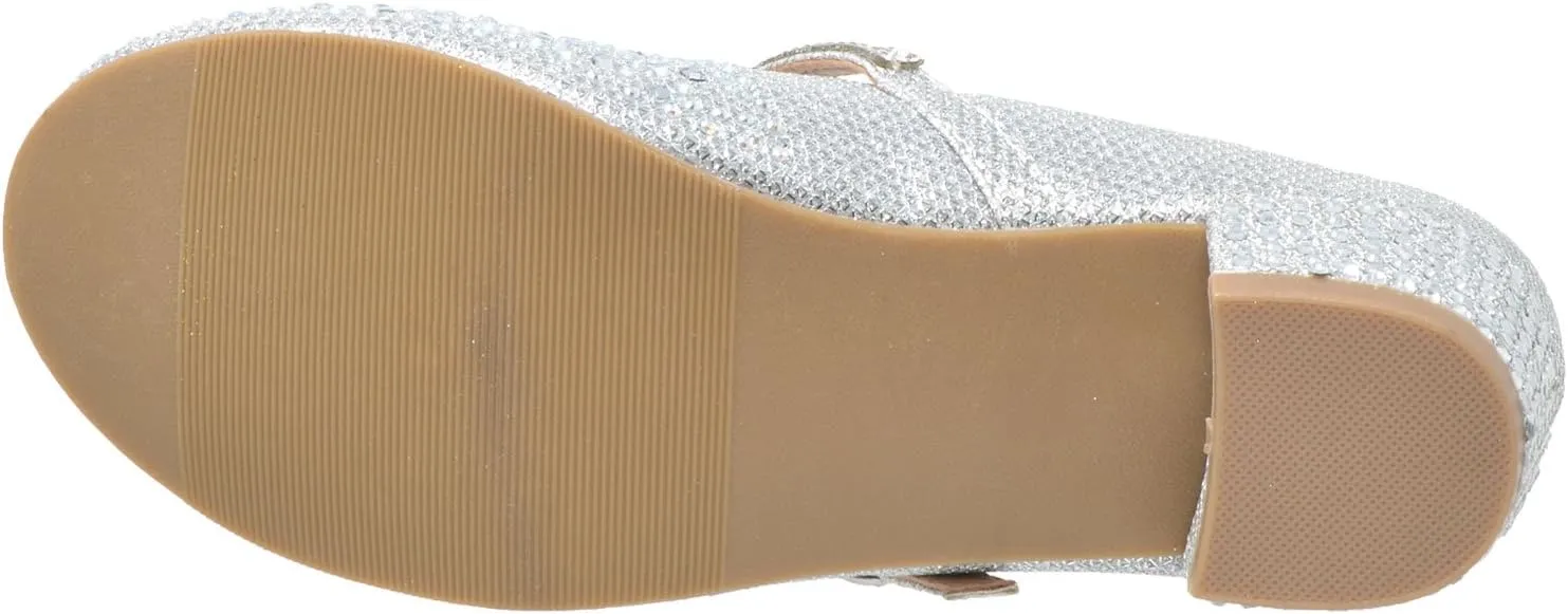 SOBEYO Kids Dress Shoes Low Chunky Heel Mary Jane Girls Pumps Rhinestone Strap