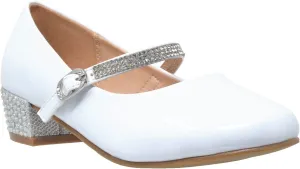 SOBEYO Kids Dress Shoes Low Chunky Heel Mary Jane Girls Pumps Rhinestone Strap