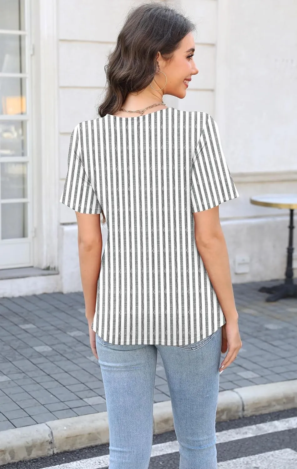 Soesdemo Womens Summer Tops Asymmetrical Neck Short Sleeve Button Dressy Casual Lightweight Tunic T Shirts Blouse