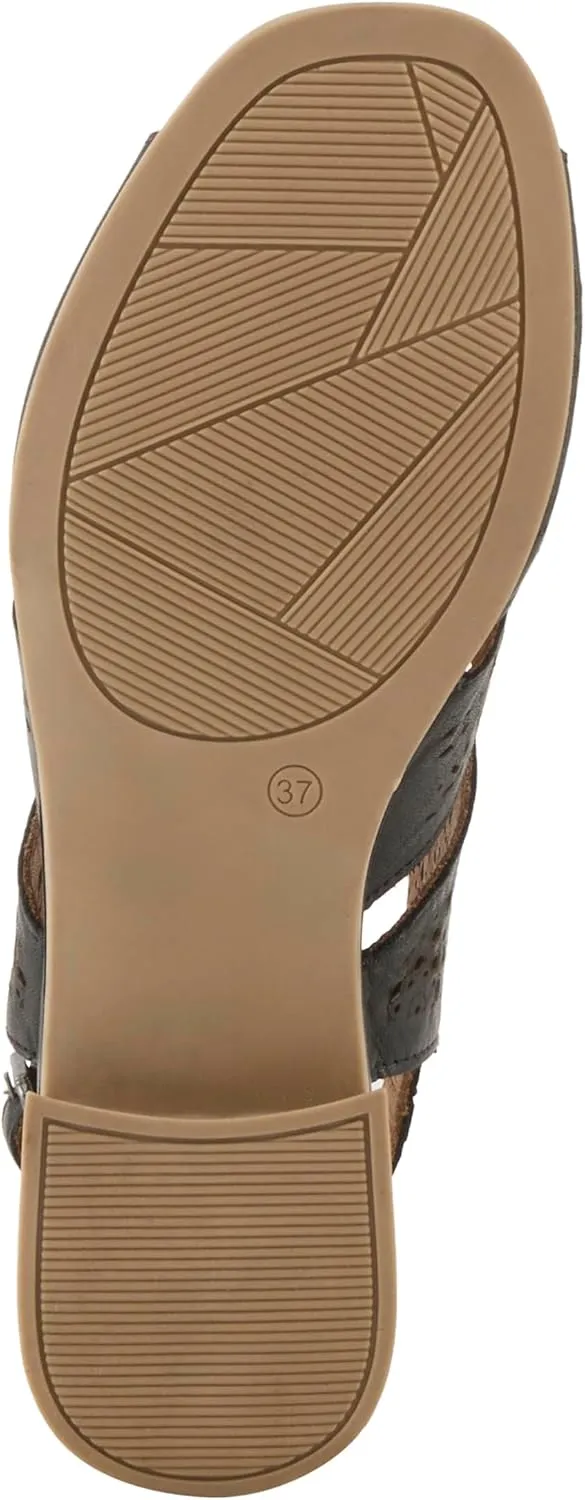Spring Step Plasma Leather Women's Sandal | Low Heel Sandals for Women with Floral Perforated Full Coverage Upper, Stretch Buckle Closure