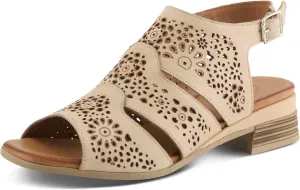 Spring Step Plasma Leather Women's Sandal | Low Heel Sandals for Women with Floral Perforated Full Coverage Upper, Stretch Buckle Closure