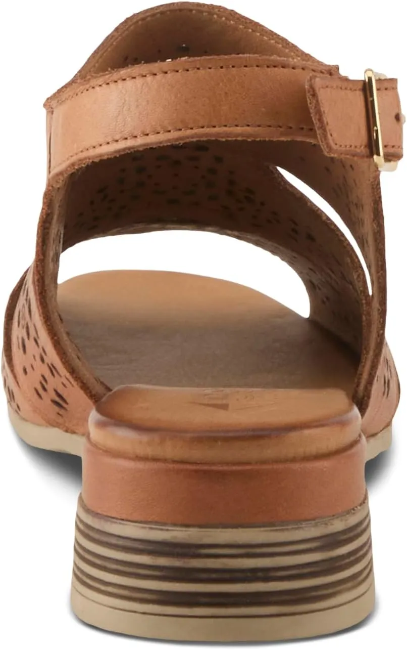 Spring Step Plasma Leather Women's Sandal | Low Heel Sandals for Women with Floral Perforated Full Coverage Upper, Stretch Buckle Closure