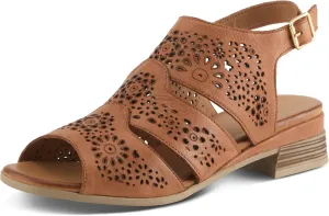 Spring Step Plasma Leather Women's Sandal | Low Heel Sandals for Women with Floral Perforated Full Coverage Upper, Stretch Buckle Closure