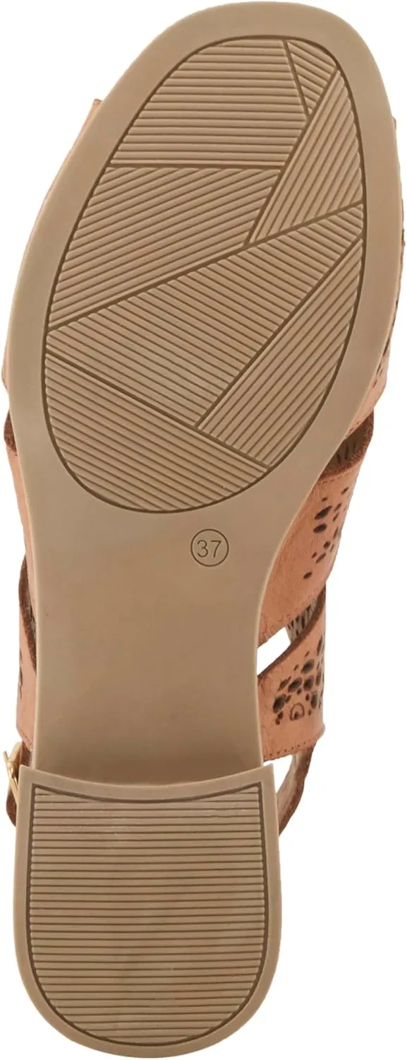 Spring Step Plasma Leather Women's Sandal | Low Heel Sandals for Women with Floral Perforated Full Coverage Upper, Stretch Buckle Closure
