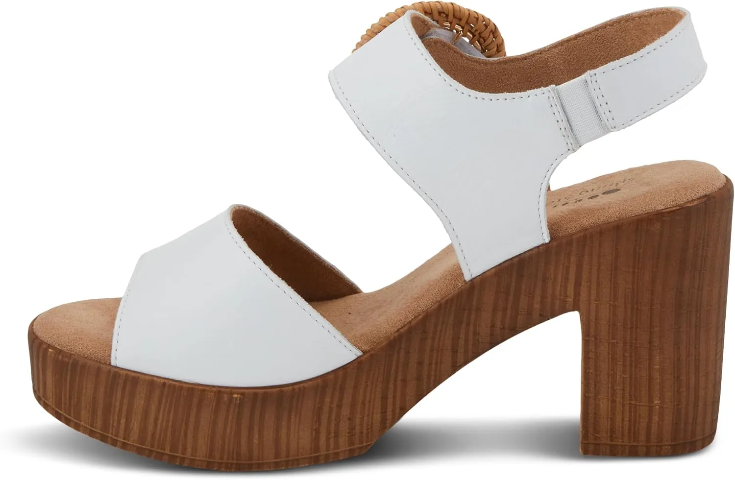 Spring Step Women's Gamona Ankle-Strap Heeled Sandal with Decorative Buckle - Cork Chunky High Heel