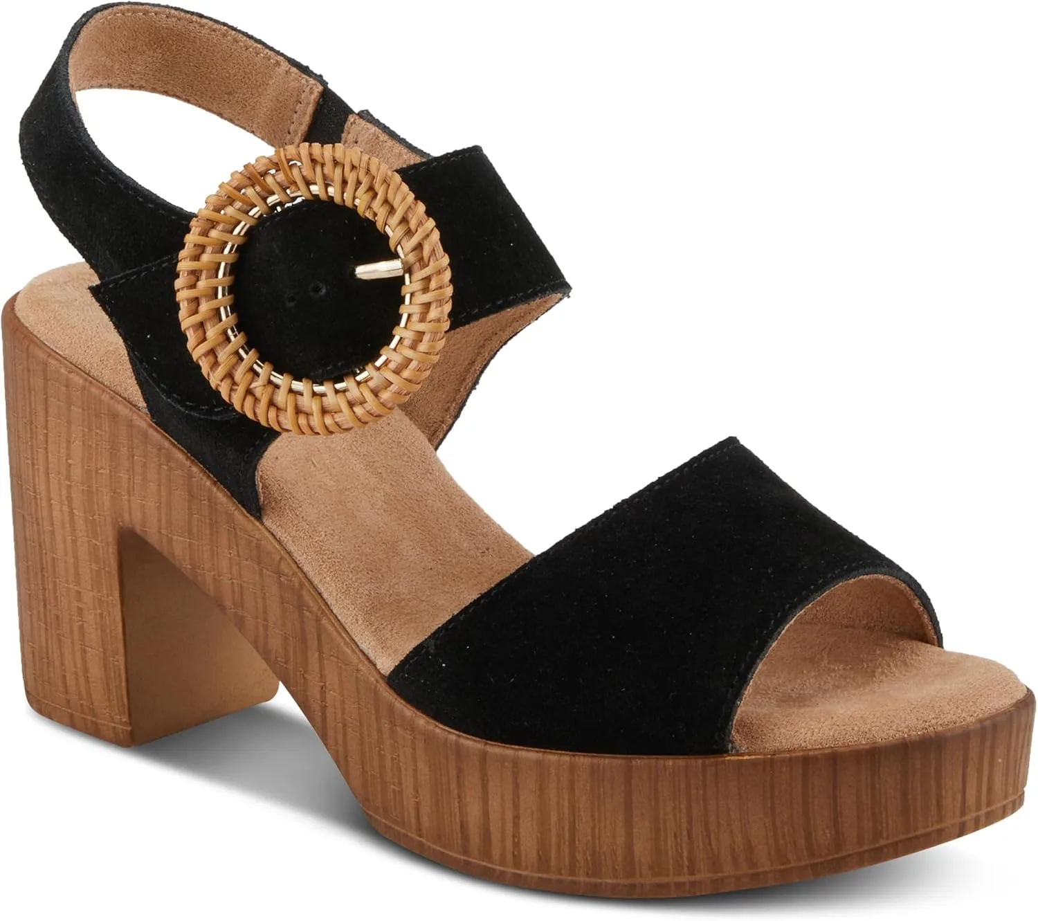 Spring Step Women's Gamona Ankle-Strap Heeled Sandal with Decorative Buckle - Cork Chunky High Heel