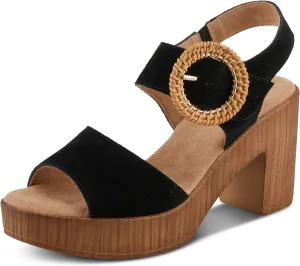 Spring Step Women's Gamona Ankle-Strap Heeled Sandal with Decorative Buckle - Cork Chunky High Heel