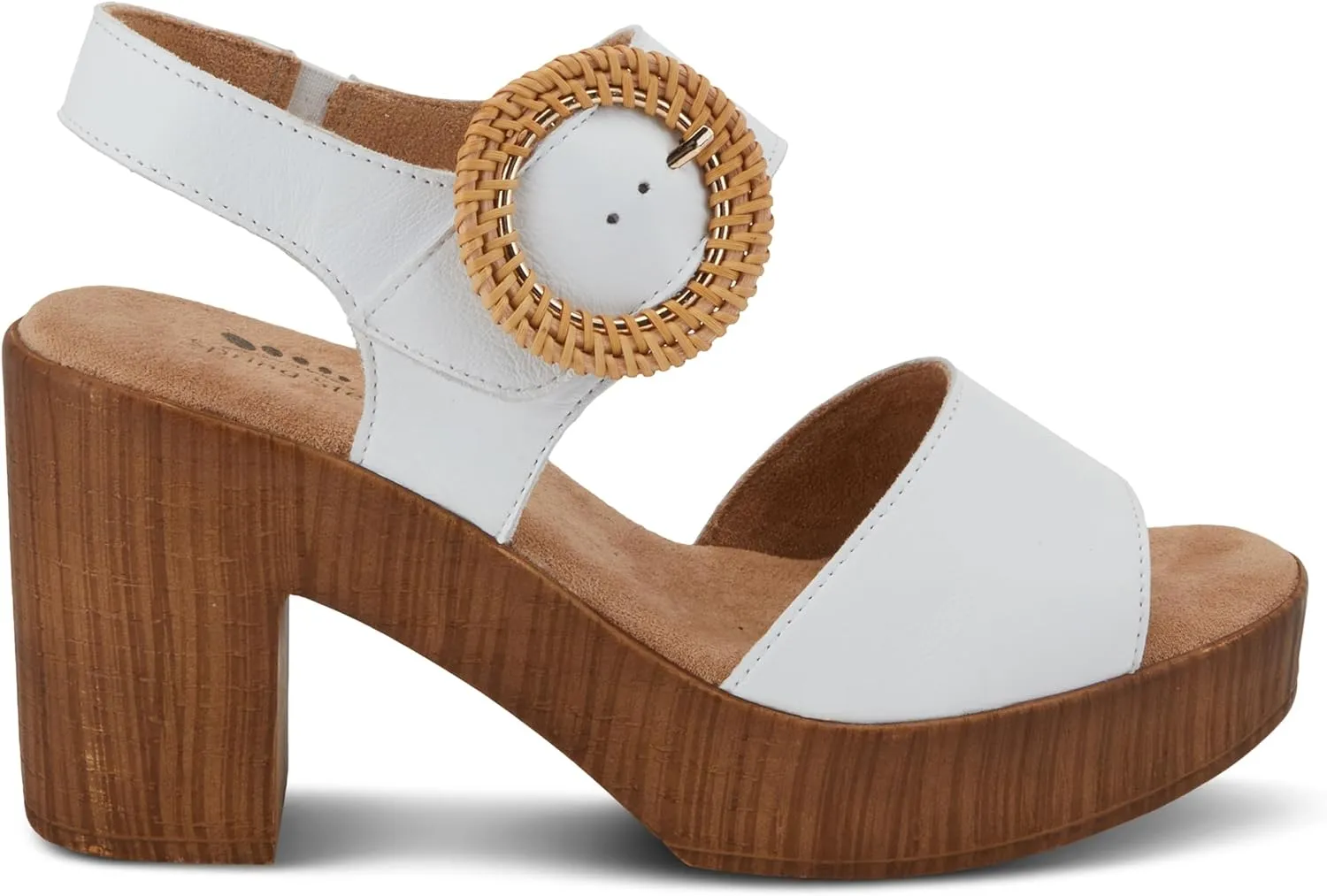 Spring Step Women's Gamona Ankle-Strap Heeled Sandal with Decorative Buckle - Cork Chunky High Heel