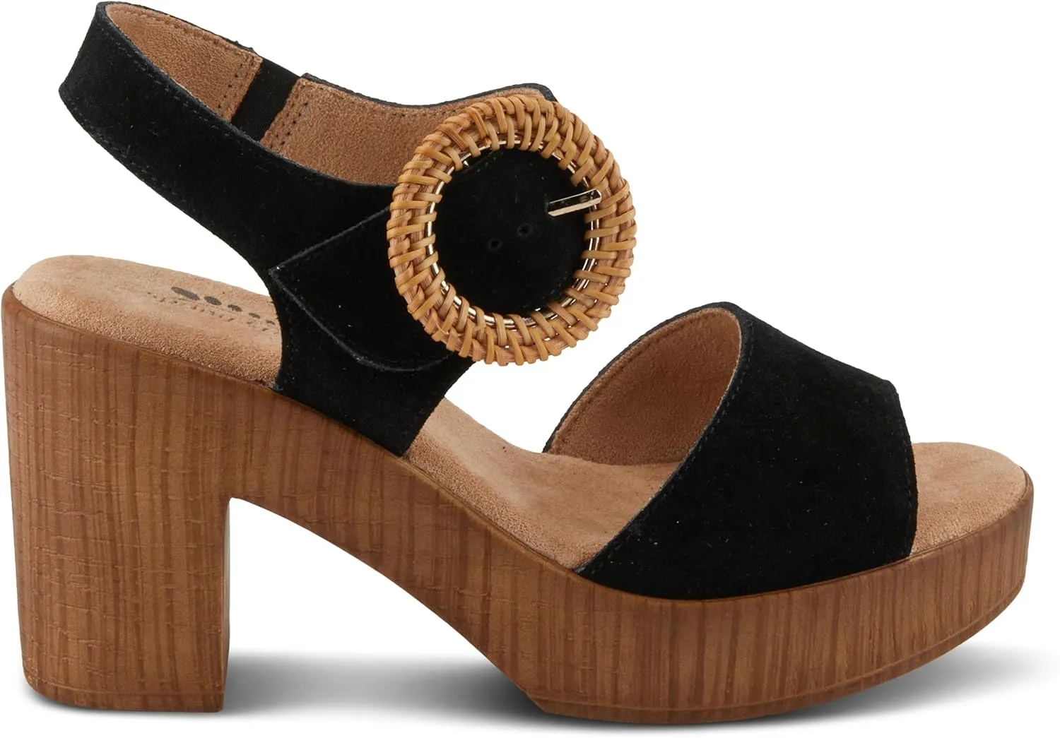 Spring Step Women's Gamona Ankle-Strap Heeled Sandal with Decorative Buckle - Cork Chunky High Heel