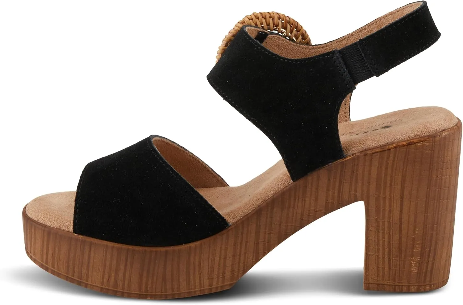 Spring Step Women's Gamona Ankle-Strap Heeled Sandal with Decorative Buckle - Cork Chunky High Heel