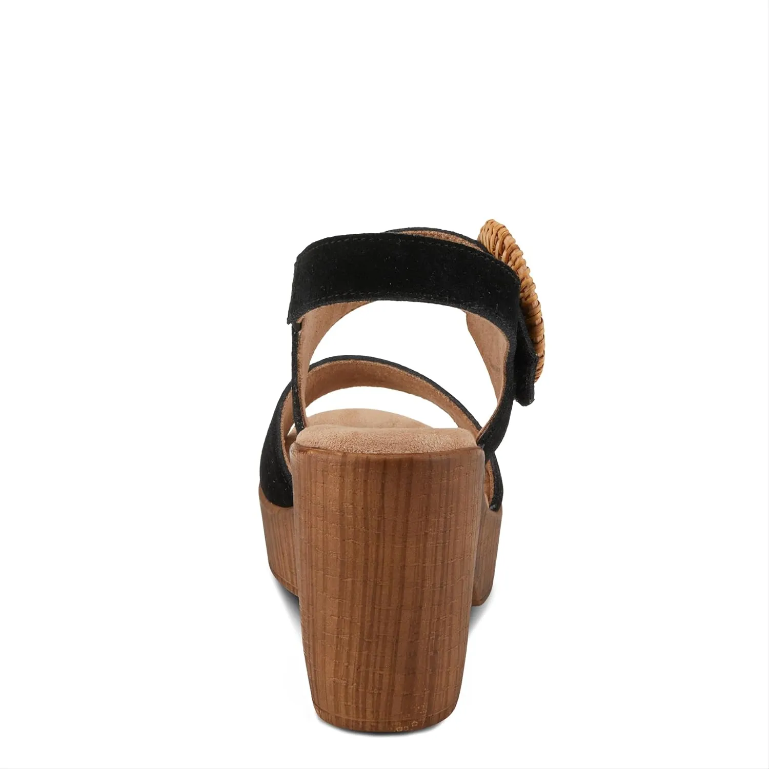 Spring Step Women's Gamona Ankle-Strap Heeled Sandal with Decorative Buckle - Cork Chunky High Heel