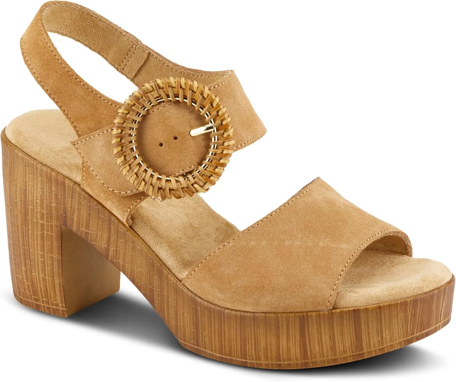 Spring Step Women's Gamona Ankle-Strap Heeled Sandal with Decorative Buckle - Cork Chunky High Heel