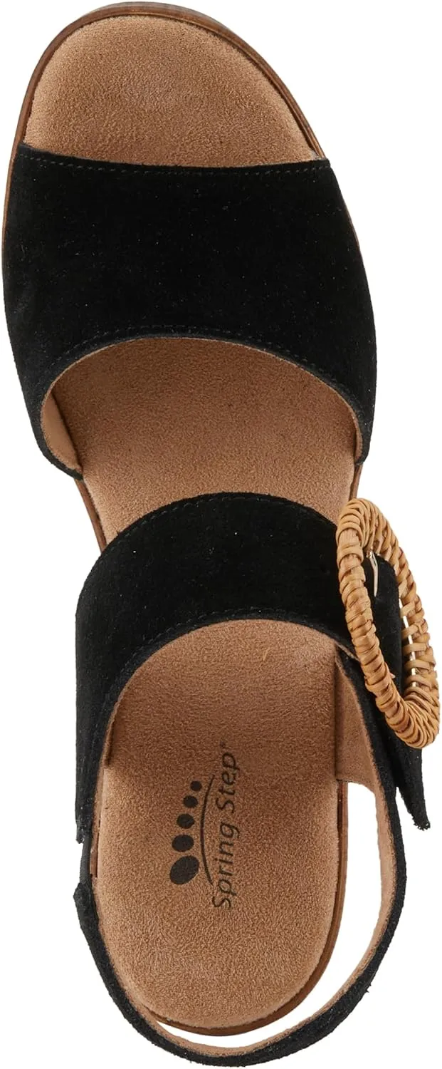 Spring Step Women's Gamona Ankle-Strap Heeled Sandal with Decorative Buckle - Cork Chunky High Heel