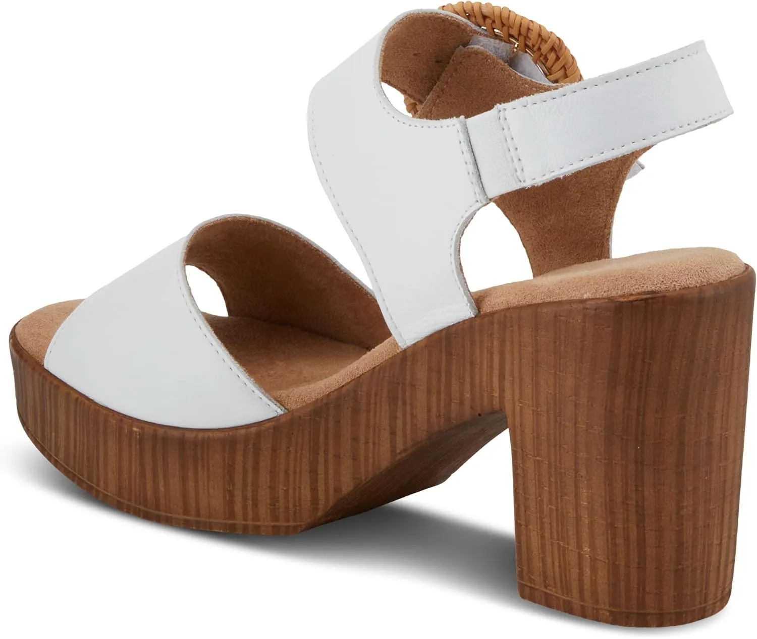 Spring Step Women's Gamona Ankle-Strap Heeled Sandal with Decorative Buckle - Cork Chunky High Heel