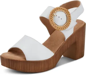 Spring Step Women's Gamona Ankle-Strap Heeled Sandal with Decorative Buckle - Cork Chunky High Heel