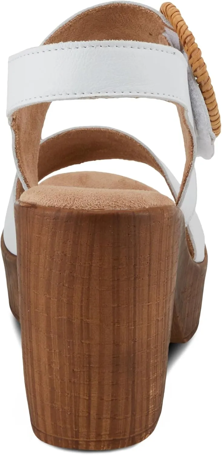 Spring Step Women's Gamona Ankle-Strap Heeled Sandal with Decorative Buckle - Cork Chunky High Heel