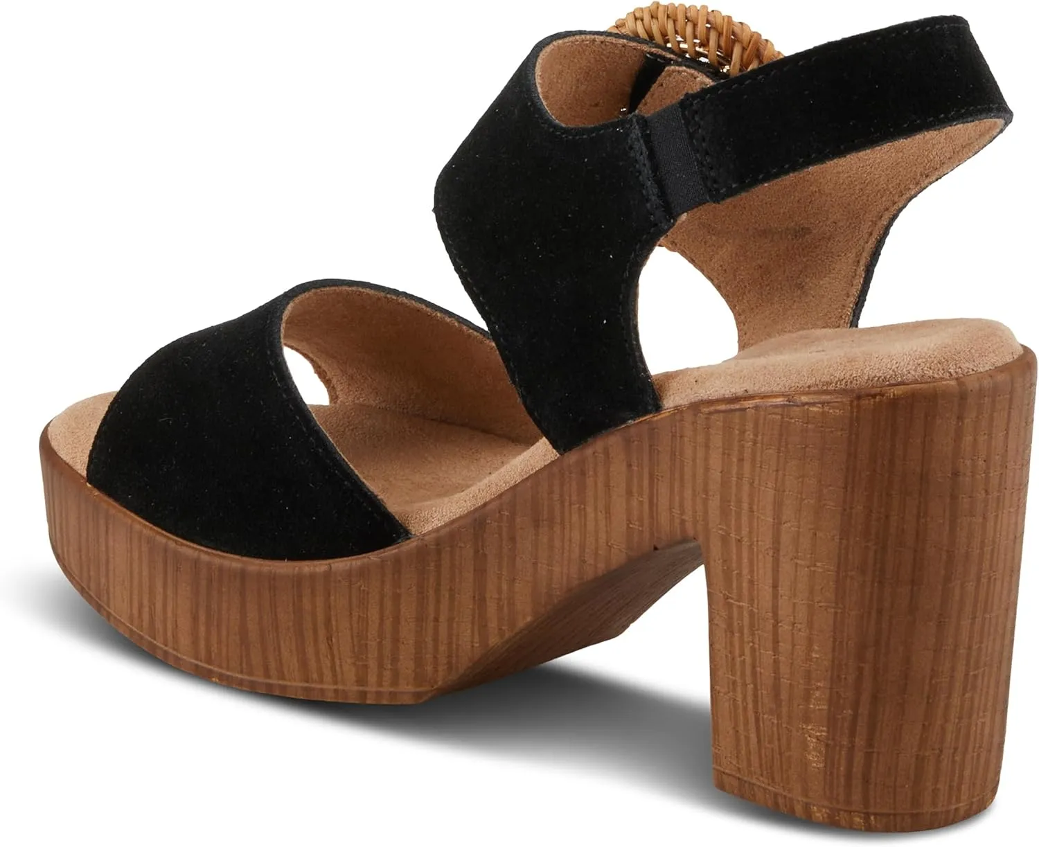 Spring Step Women's Gamona Ankle-Strap Heeled Sandal with Decorative Buckle - Cork Chunky High Heel