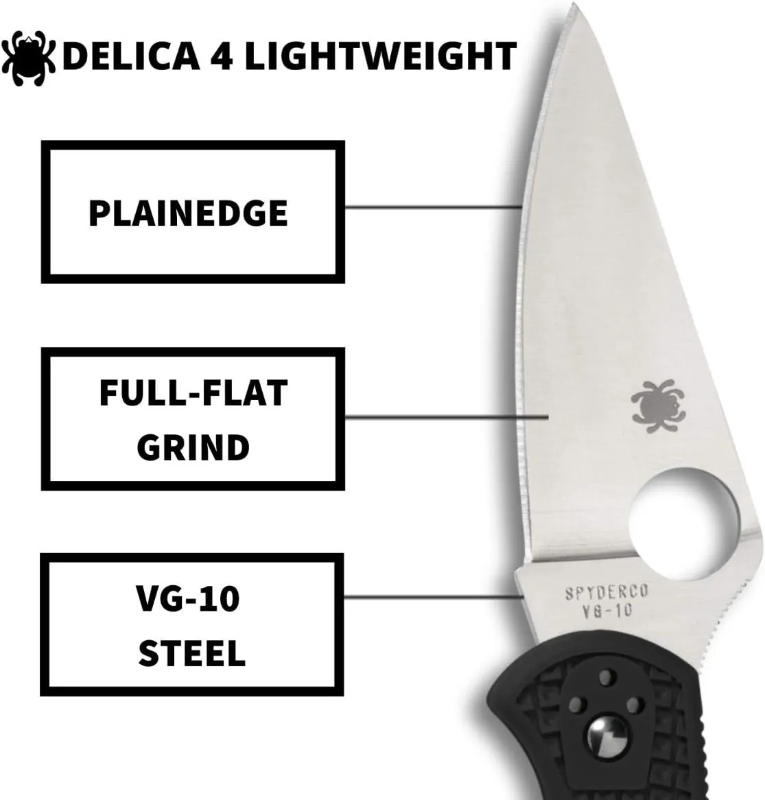 Spyderco Delica 4 Lightweight 7.15" Signature Folding Knife with 2.90" Flat-Ground Steel Blade and High-Strength FRN Handle - PlainEdge Grind