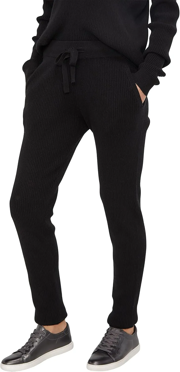State Cashmere Women’s Loungewear Set 100% Pure Cashmere Ribbed Sweater and Jogger Pants (Tops and Bottoms Sold Separately)