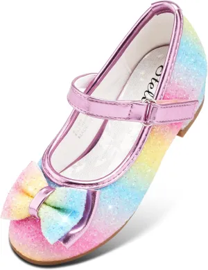 Stelle Girls Dress Shoes Glitter Princess Shoe Flower Mary Jane Low Heels Party Wedding Prom Footwear for Toddler Kids